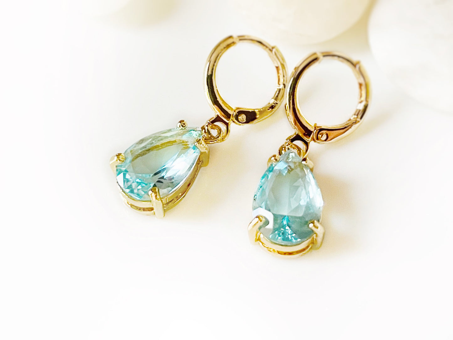 Aquamarine 2pc jewelry set, light blue teardrop gemstone dangle earring necklace set, gift for her, march birthstone, bridal jewelry