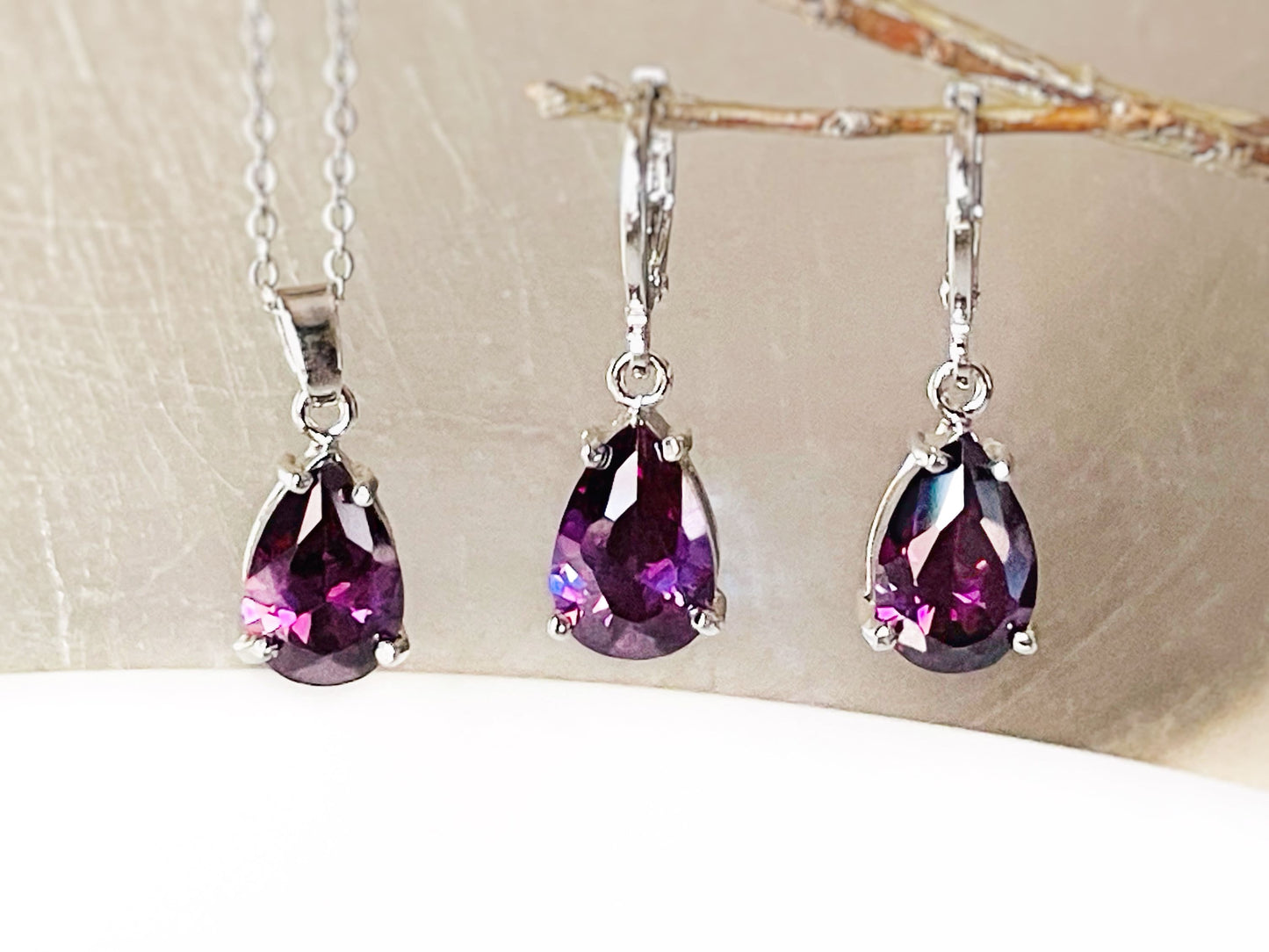 Teardrop amethyst 2pc jewelry set
