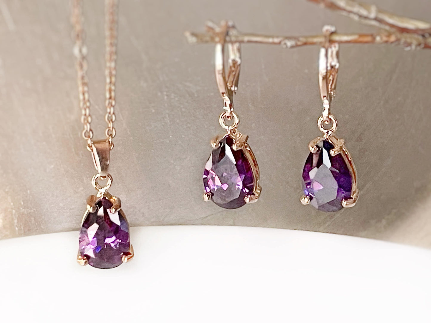 Teardrop amethyst 2pc jewelry set