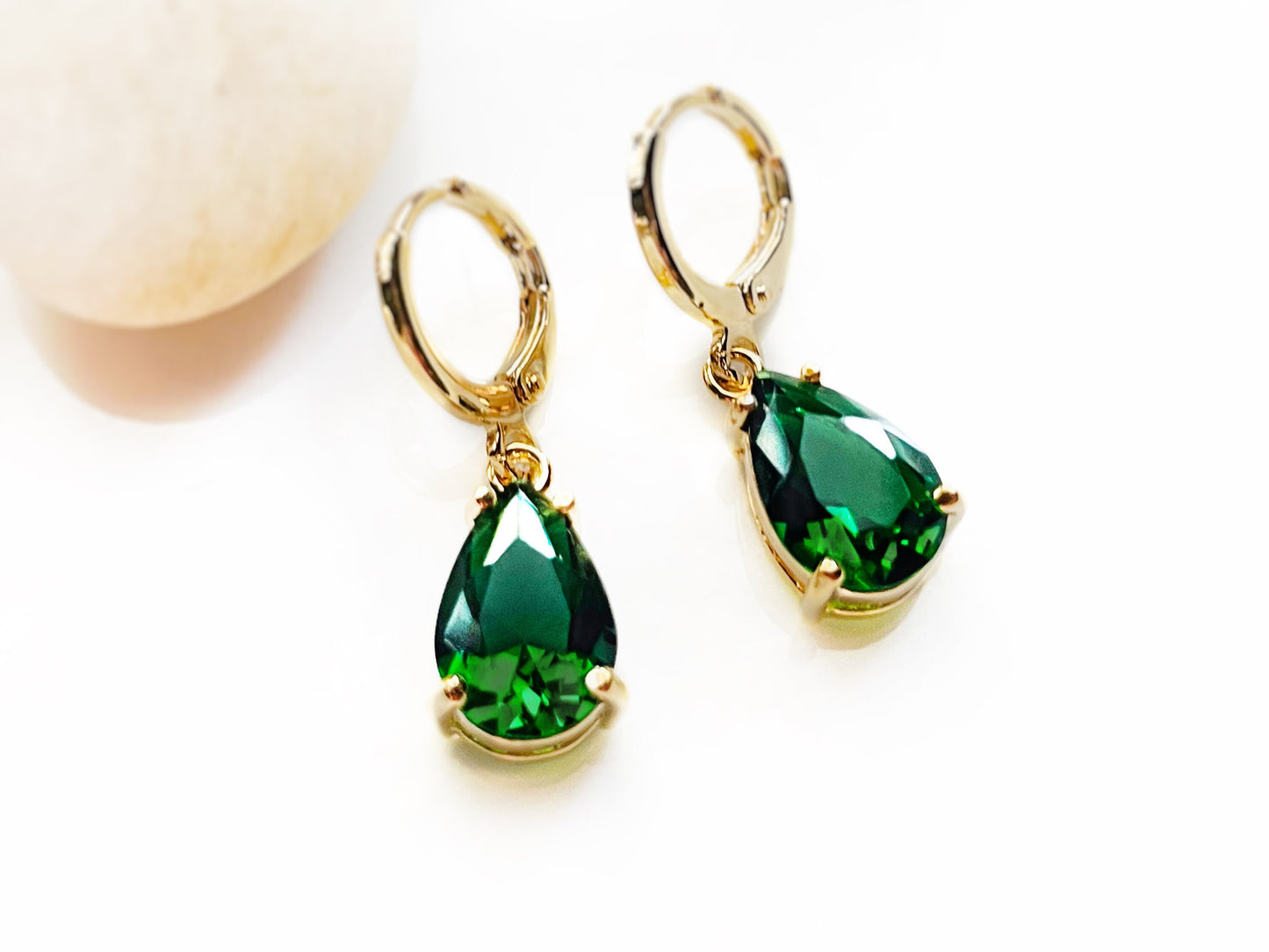 Emerald green teardrop 2pc jewelry set, dark green gemstone dangle earring necklace set, gift for her, May birthstone, bridal jewelry