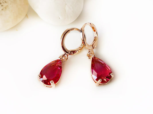 Pink tourmaline teardrop dangle earrings, pink gemstone drop earrings, October birthstones, gift for her, gift for mom