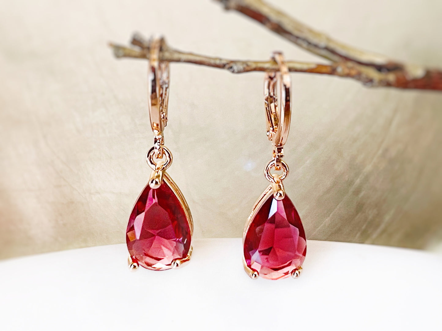 Pink tourmaline teardrop dangle earrings, pink gemstone drop earrings, October birthstones, gift for her, gift for mom